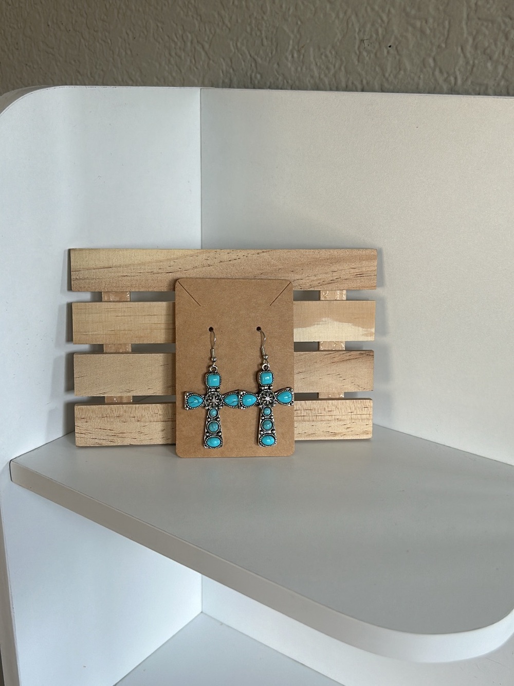 Turquoise Cross Dangle Earrings - Silver-Tone Accents